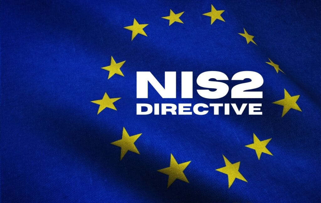 Flaga Unii Europejskiej z napisem dyrektywy NIS2. Flaga Unii Europejskiej z napisem dyrektywy NIS2.